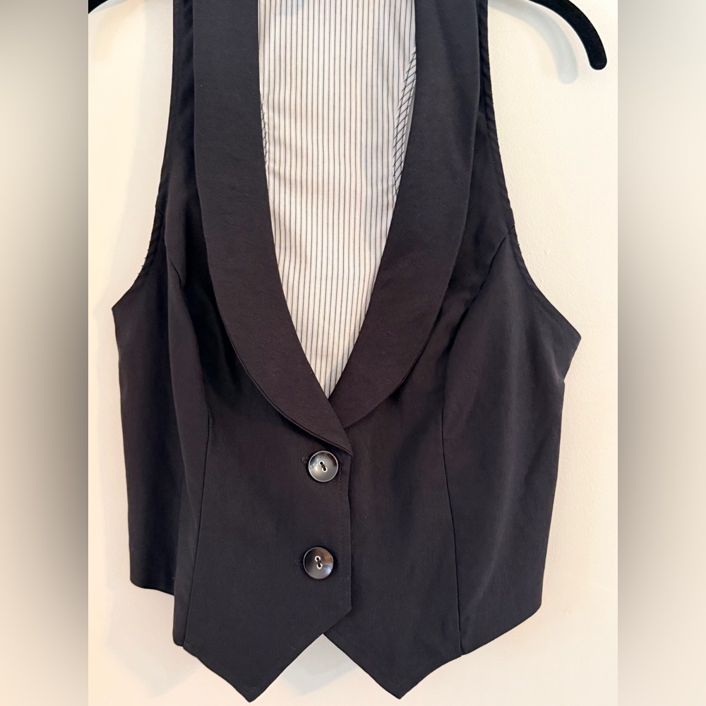 Women's Black Tailored Vest with Pinstriped Back Size L - Picture 3 of 9